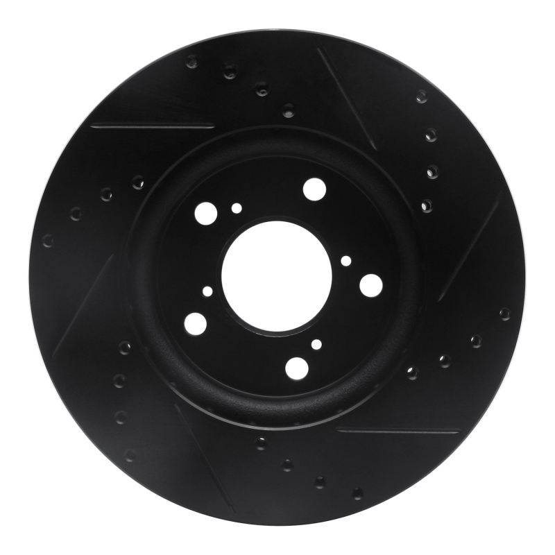 Honda Odyssey Brake Rotor (1) - Front Left - R1 Concepts - Drilled & Slotted - Black - `05-`10